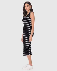 Vestido Midi Justo(a) (Listrado Preto) — foto 2