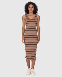 Vestido Midi Justo(a) (Listrado Marrom) — foto 4