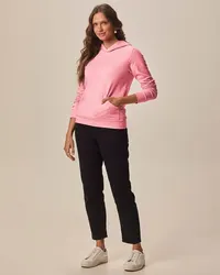 Blusão Básico Feminino Com Capuz Moletom Stretch Flanelado (ROSA) — foto 2