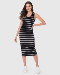 Vestido Midi Justo(a) (Listrado Preto) — foto 1
