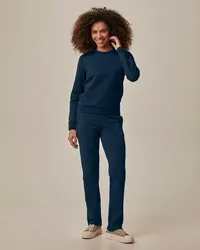Blusão Básico Feminino Decote Redondo Em Moletom Stretch Flanelado (AZUL MARINHO) — foto 2