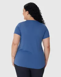 Blusa Feminina Plus Size Esportiva Mullet Em Malha Microfuros Dry Malwee Active (AZUL) — foto 5