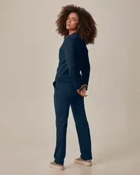 Blusão Básico Feminino Decote Redondo Em Moletom Stretch Flanelado (AZUL MARINHO) — foto 3