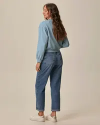Blusão Básico Feminino Cropped Em Moletom Stretch Flanelado (AZUL) — foto 3