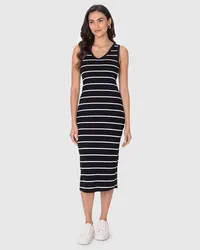 Vestido Midi Justo(a) (Listrado Preto) — foto 4