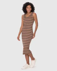 Vestido Midi Justo(a) (Listrado Marrom) — foto 2