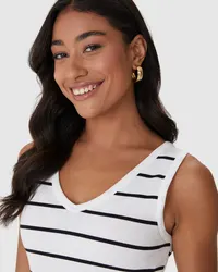 Vestido Midi Justo(a) (Listrado Off White) — foto 3