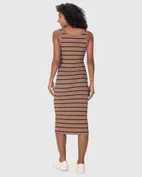 Vestido Midi Justo(a) (Listrado Marrom) — foto 5