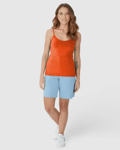 Regata Básica Feminina Alça Fina Em Canelada De Viscose (LARANJA) P