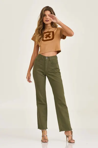 Cropped Slim Meia Malha Estampado 51024 - 0014-CARAMELO - P