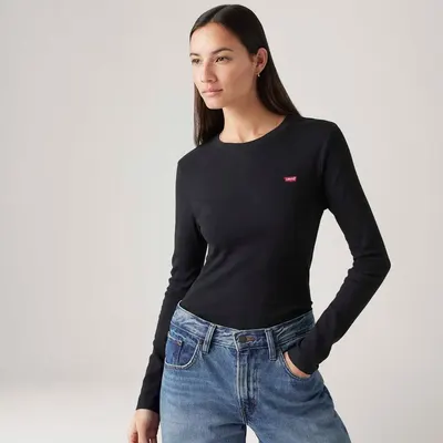 Camiseta Levi's® Essential Housemark Manga Longa Preta