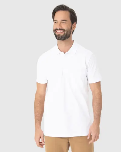Camisa Polo Básica Masculina com Bolso Piquet Stretch (BRANCA) P