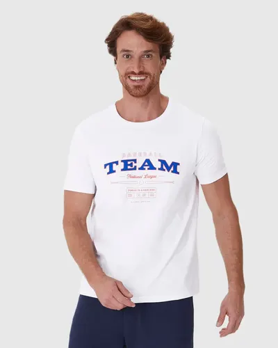Camiseta Masculina Regular Estampada Em Algodão (BRANCA) P