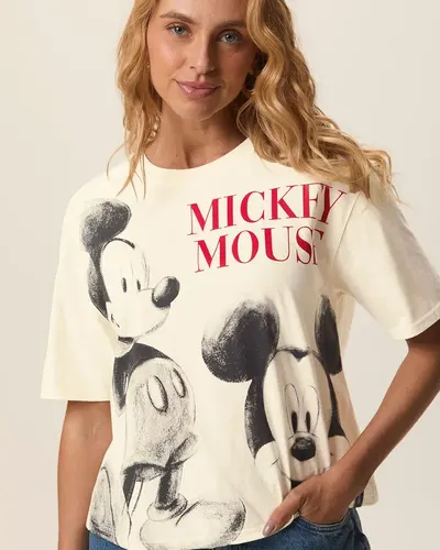 Camiseta Feminina Box Estampa Especial Mickey Mouse Em Algodão (OFF) P