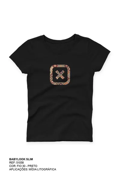 Camiseta Slim Meia Malha Penteada Estampada 51058 - 0002-PRETO - G