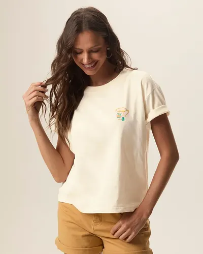Camiseta Feminina Estampa Chás Frente E Costas Em Algodão (OFF) M