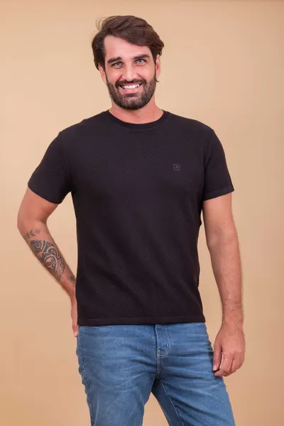 Camiseta Tricot Bordada 192286 - 0002-PRETO - G
