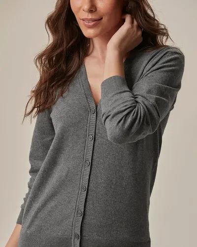 Cardigan Básico Feminino Decote V Em Tricô (CINZA) G