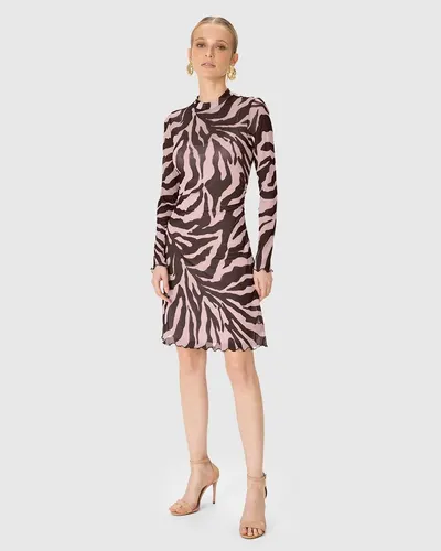 Kit Vestido Feminino Evasê Tule Zebra Manga Longa E Vestido Interno - ENFIM P