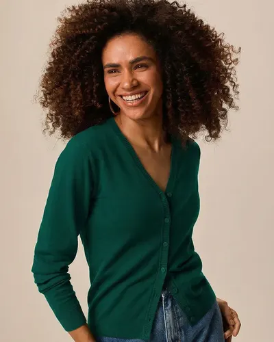 Cardigan Básico Feminino Decote V Em Tricô (VERDE) P