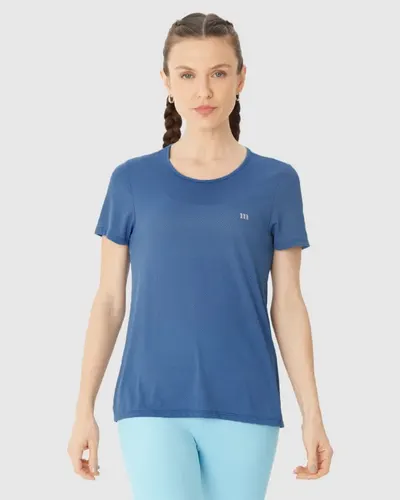 Blusa Esportiva Básica Feminina Decote Redondo Manga Curta Em Malha Dry Malwee Active (AZUL) P