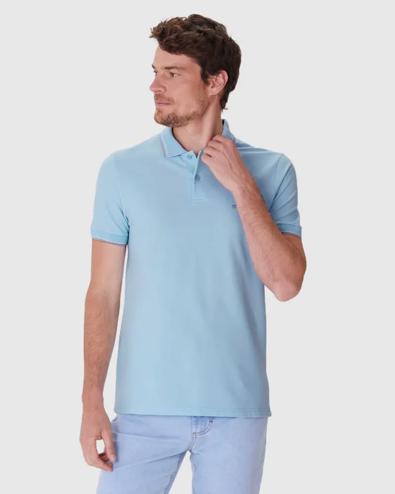 Camisa Polo Slim Piquet Premium (Azul Claro)