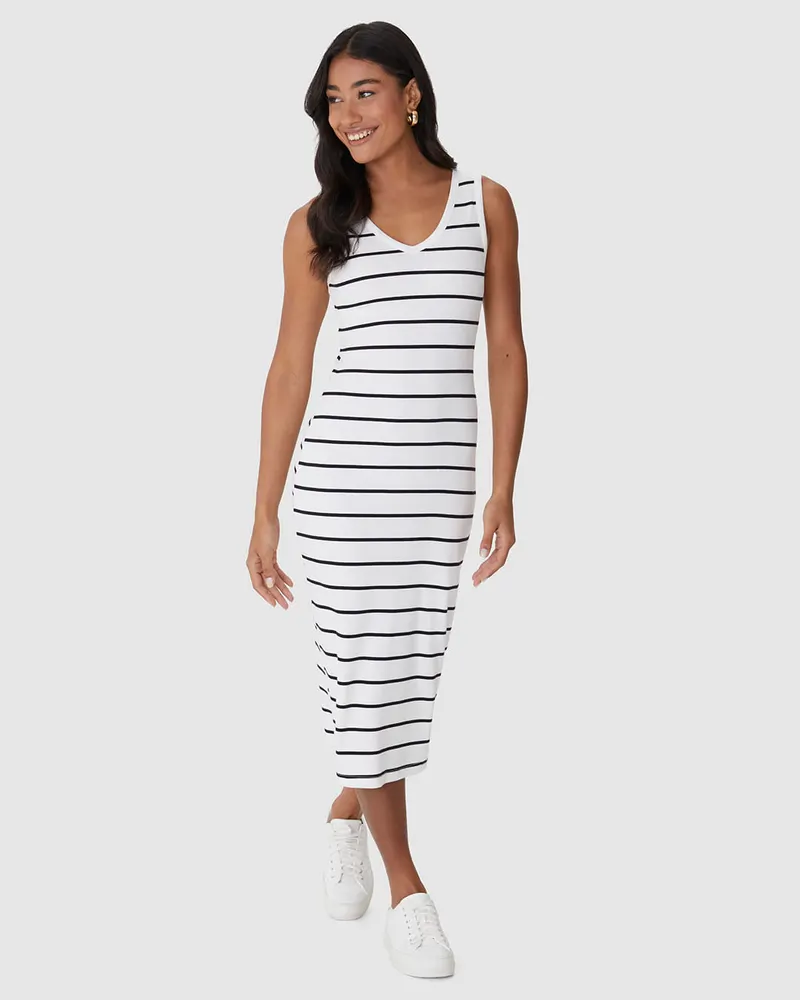 Vestido Midi Justo(a) (Listrado Off White)