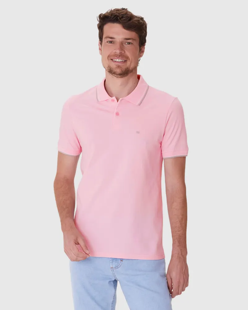 Camisa Polo Slim Piquet Premium (Rosa Claro)