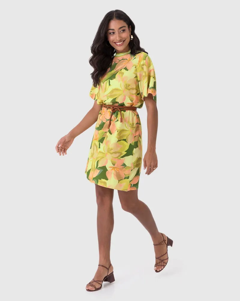 Vestido Curto(a) Amplo(a) (Estampado Amarelo)