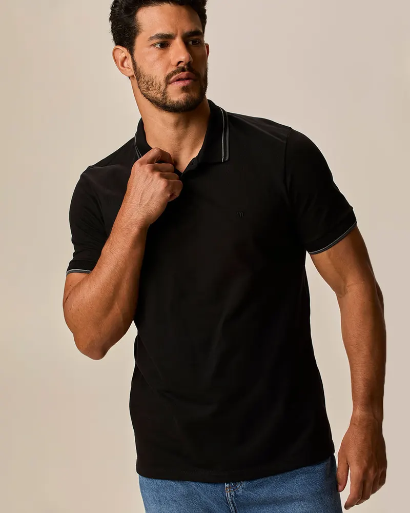 Camisa Polo Slim Piquet Premium (Preto)