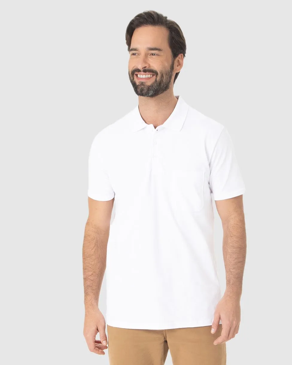 Camisa Polo Básica Masculina com Bolso Piquet Stretch (BRANCA) GG