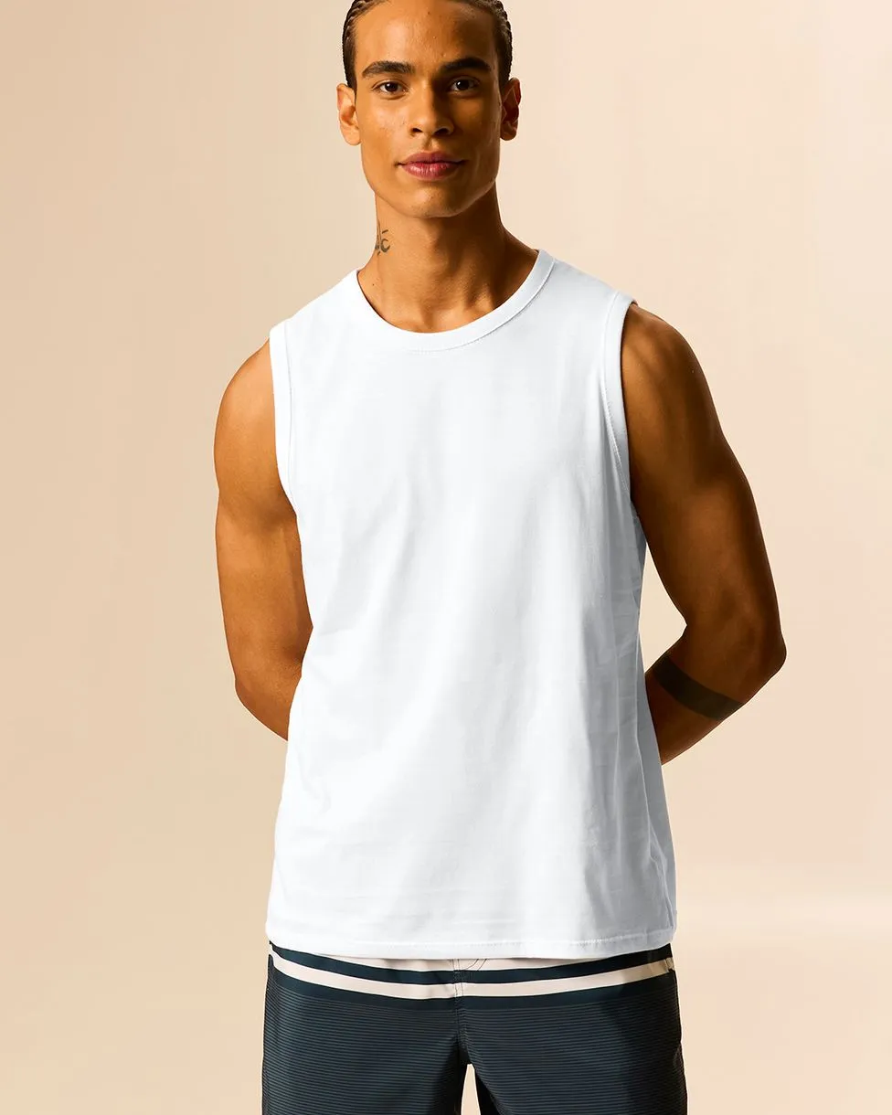 Regata Básica Masculina Cava Ajustada Em Algodão (BRANCA) M