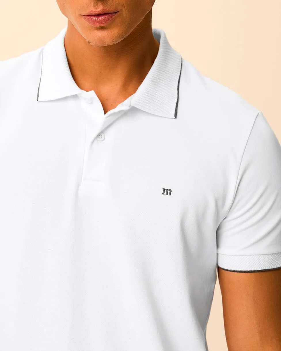 Camisa Polo Básica Masculina Slim Detalhe Manga Piquet Stretch (BRANCA) — foto 2