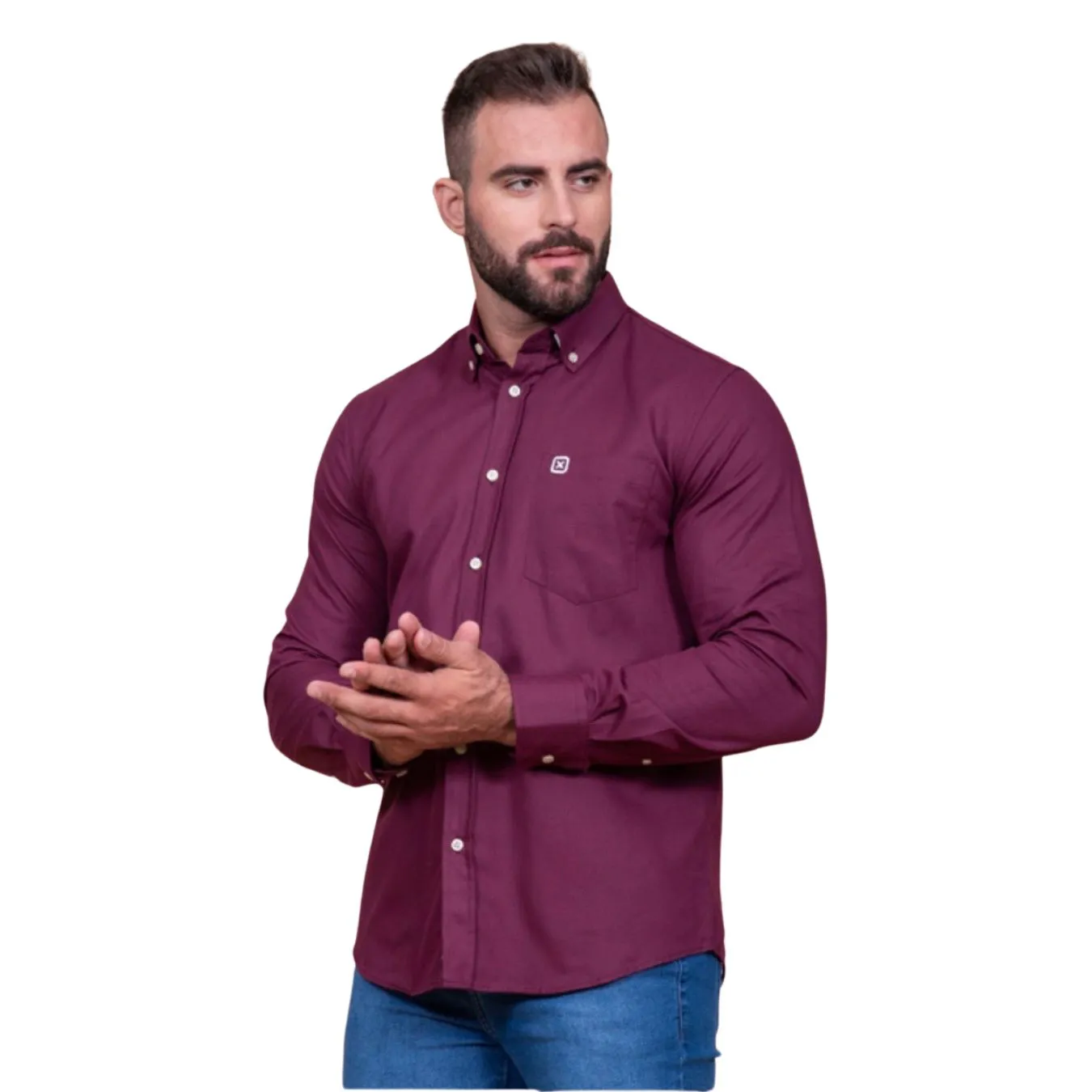 CAMISA CUSTOM ML REGULAR BORDADA 29140L - 0061-VINHO - P