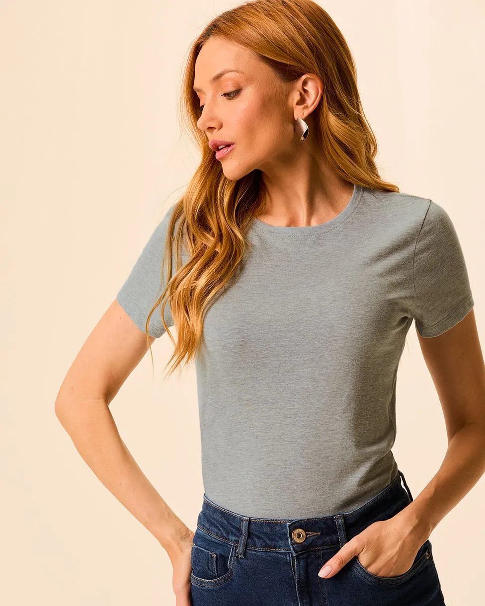 Camiseta Básica Feminina Slim Em Algodão (CINZA) XGG