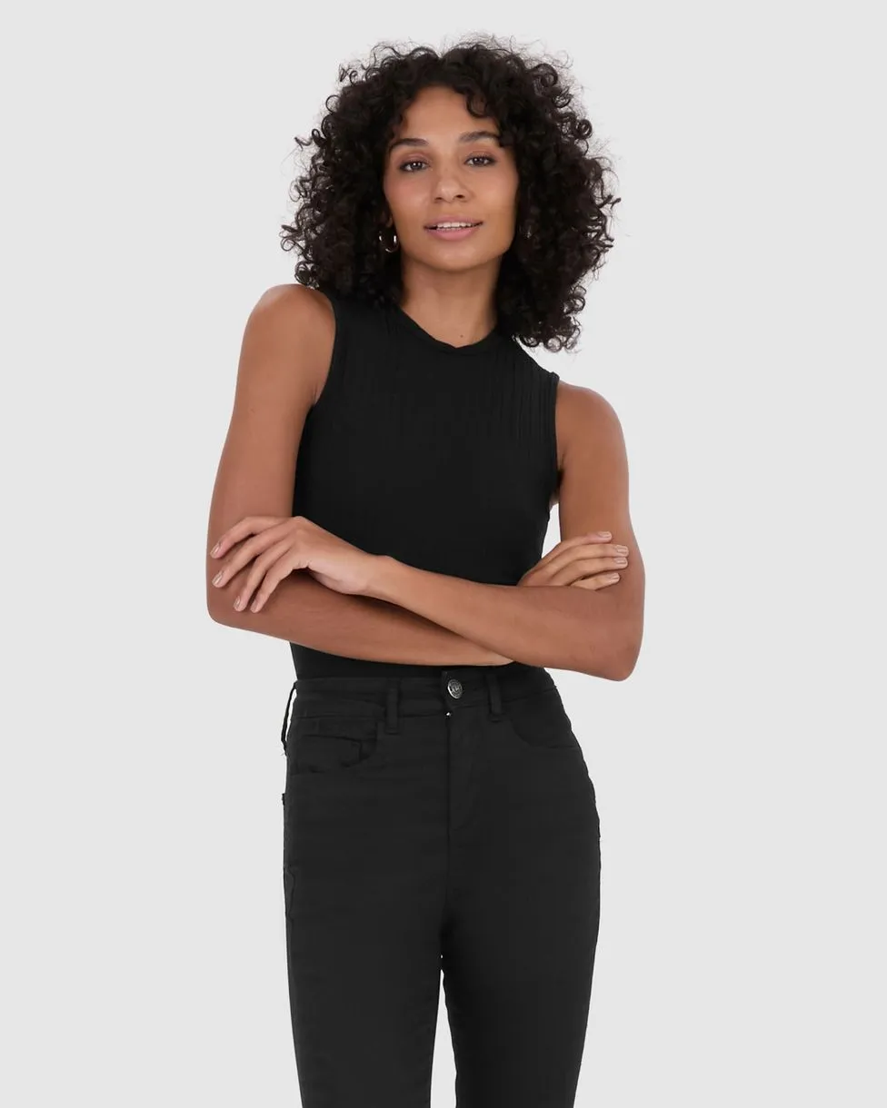Regata Básica Feminina Gola Alta Em Canelado De Viscose (PRETA) M