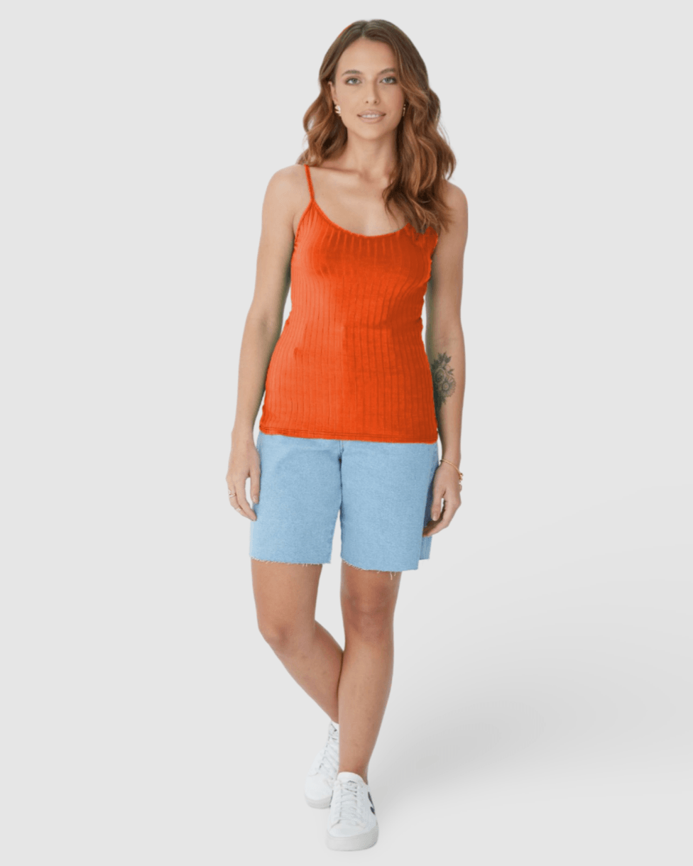 Regata Básica Feminina Alça Fina Em Canelada De Viscose (LARANJA) M