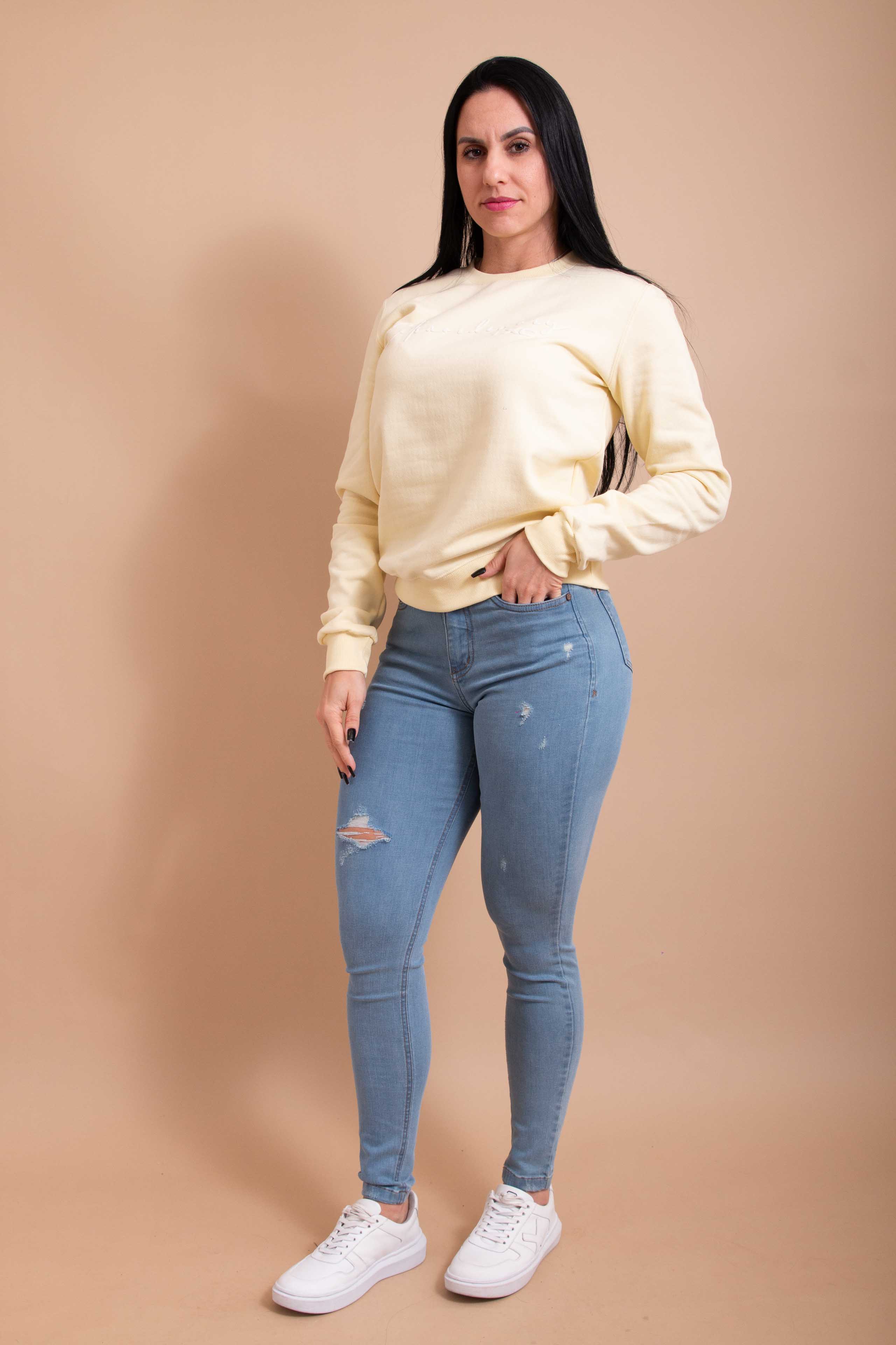 MOLETOM SEM CAPUZ BORDADO 9121 - 0067-AMARELO BB - G
