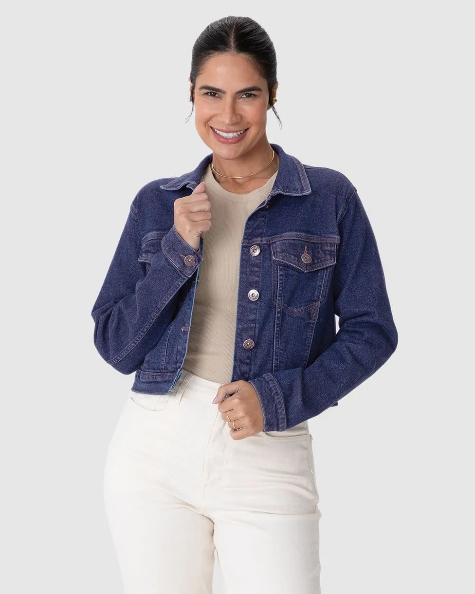 Jaqueta Feminina Tradicional Em Jeans Com Elastano M
