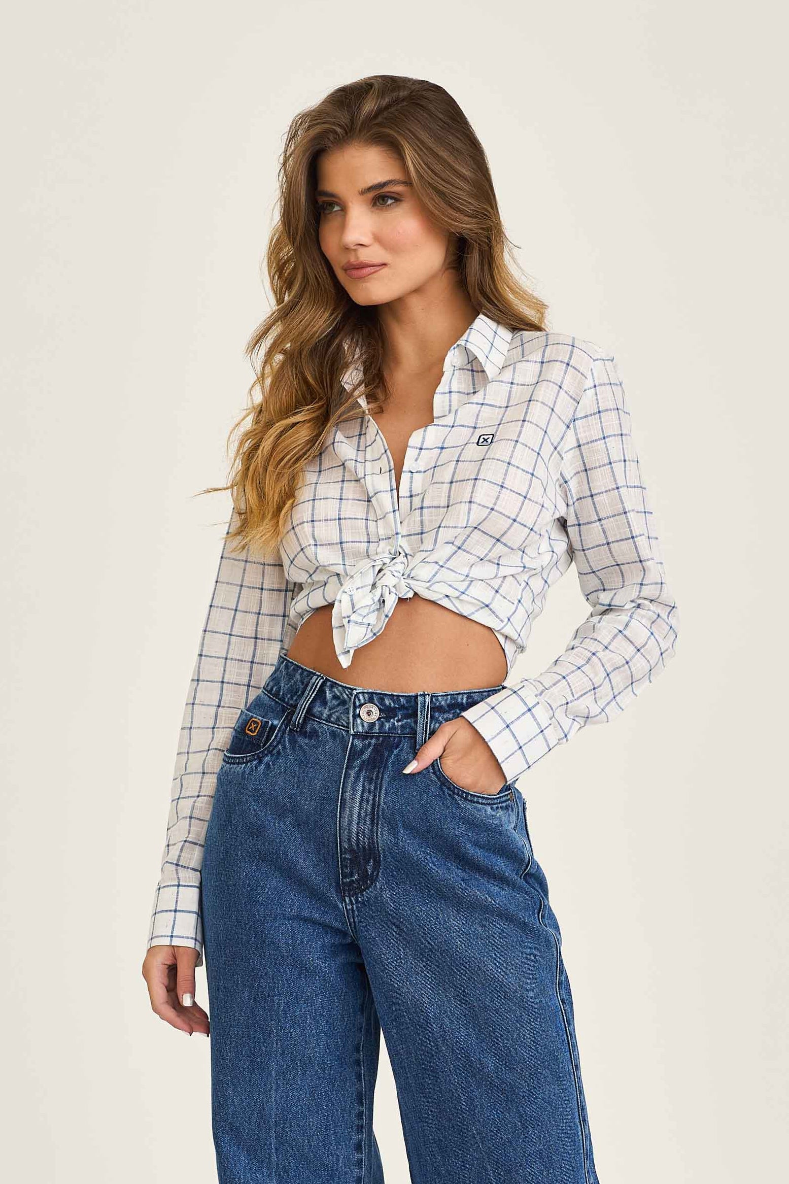 CAMISA SLIM SARJA BORDADA 12276L - 0065-XADREZ - P