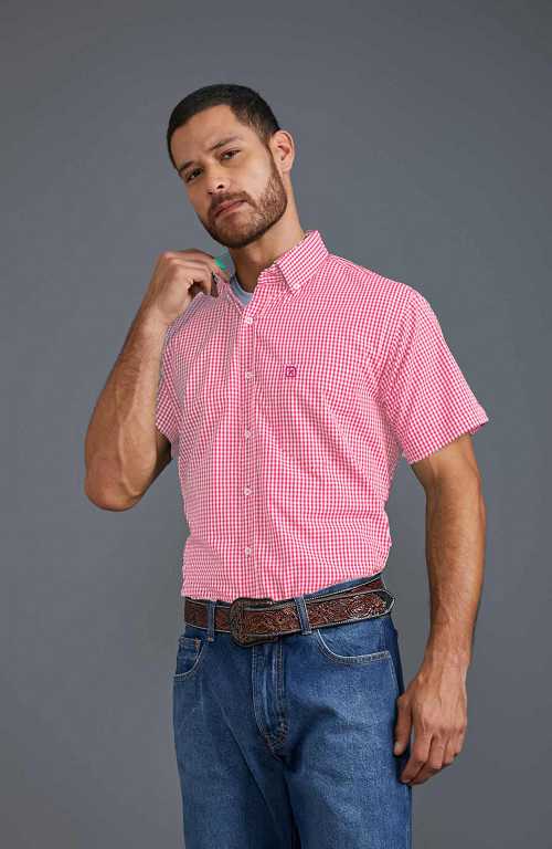 CAMISA REGULAR TRICOLINE BORDADA 2699C - 0052-ROSA - M