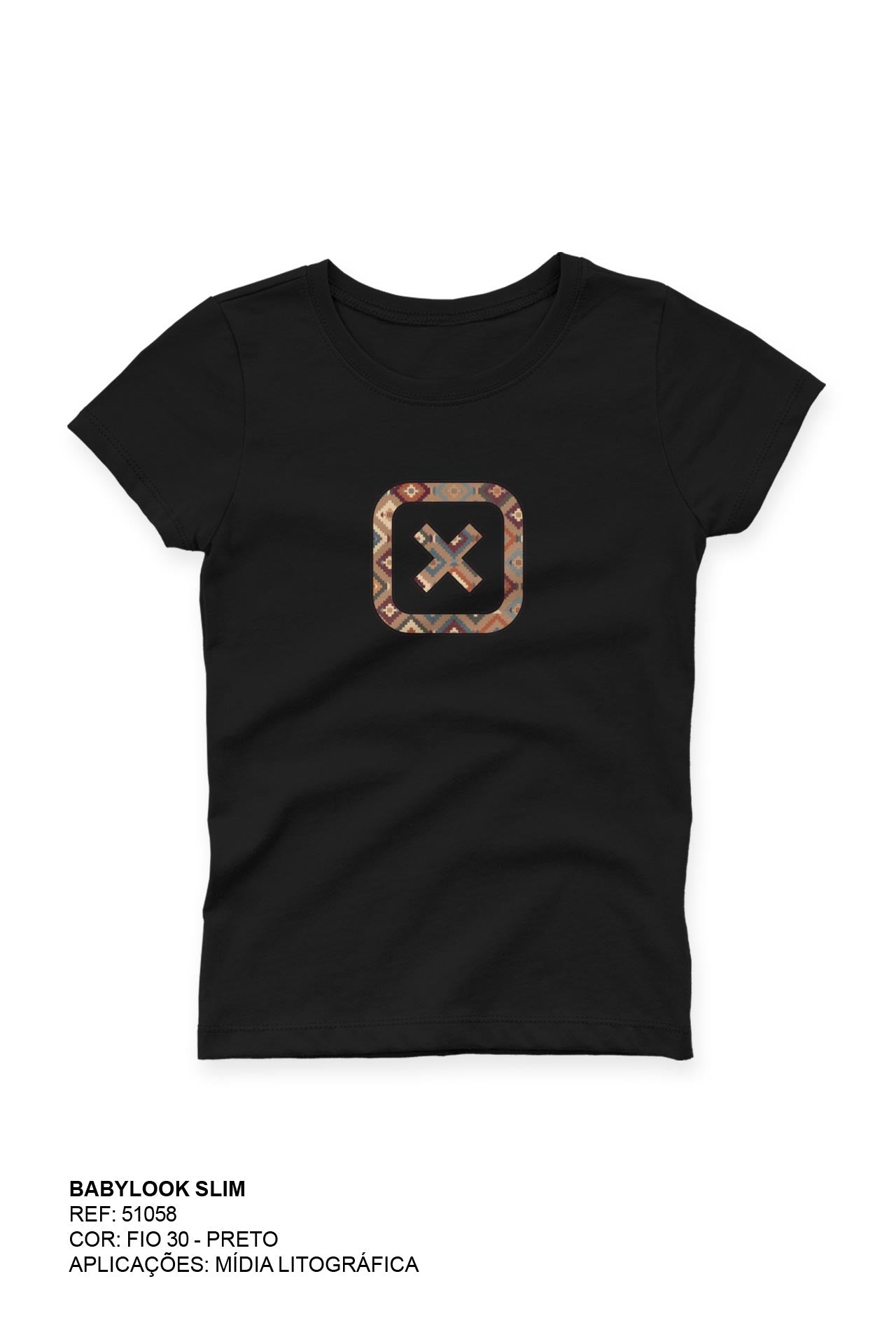 CAMISETA SLIM MEIA MALHA PENTEADA ESTAMPADA 51058 - 0002-PRETO - G