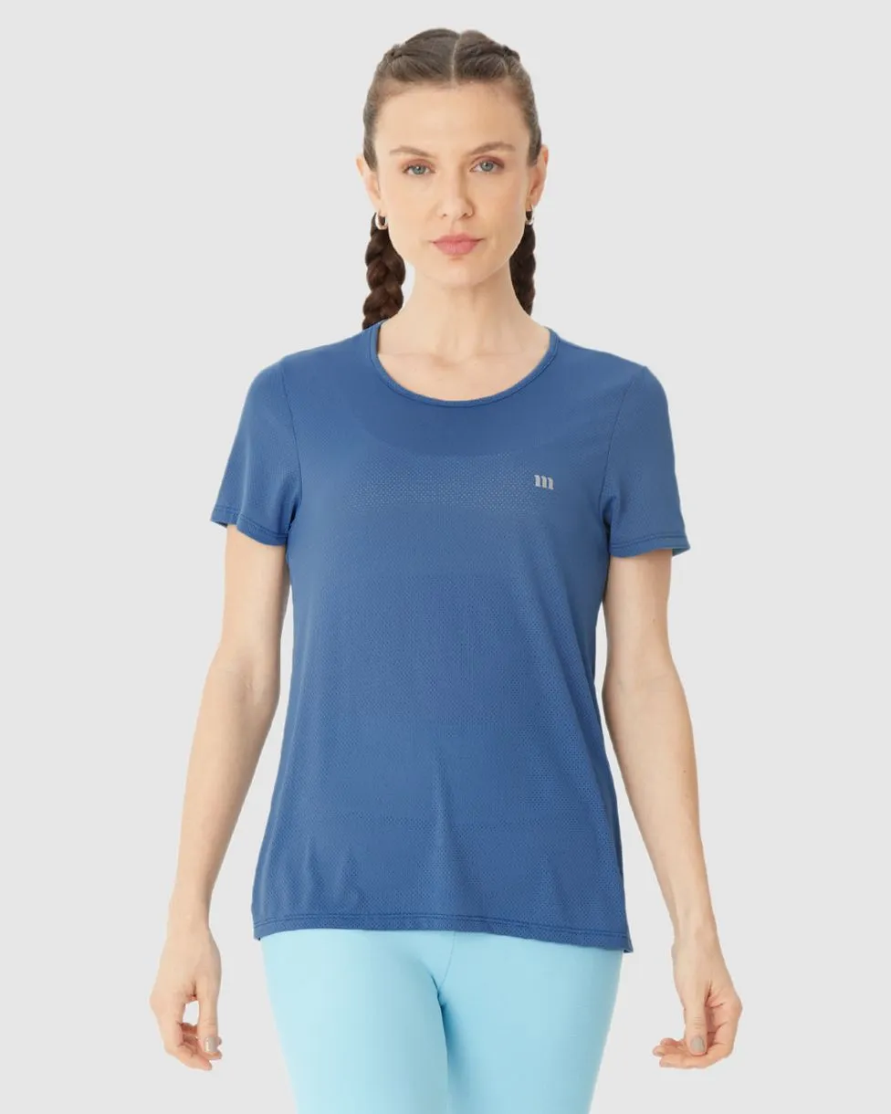 Blusa Esportiva Básica Feminina Decote Redondo Manga Curta Em Malha Dry Malwee Active (AZUL) M