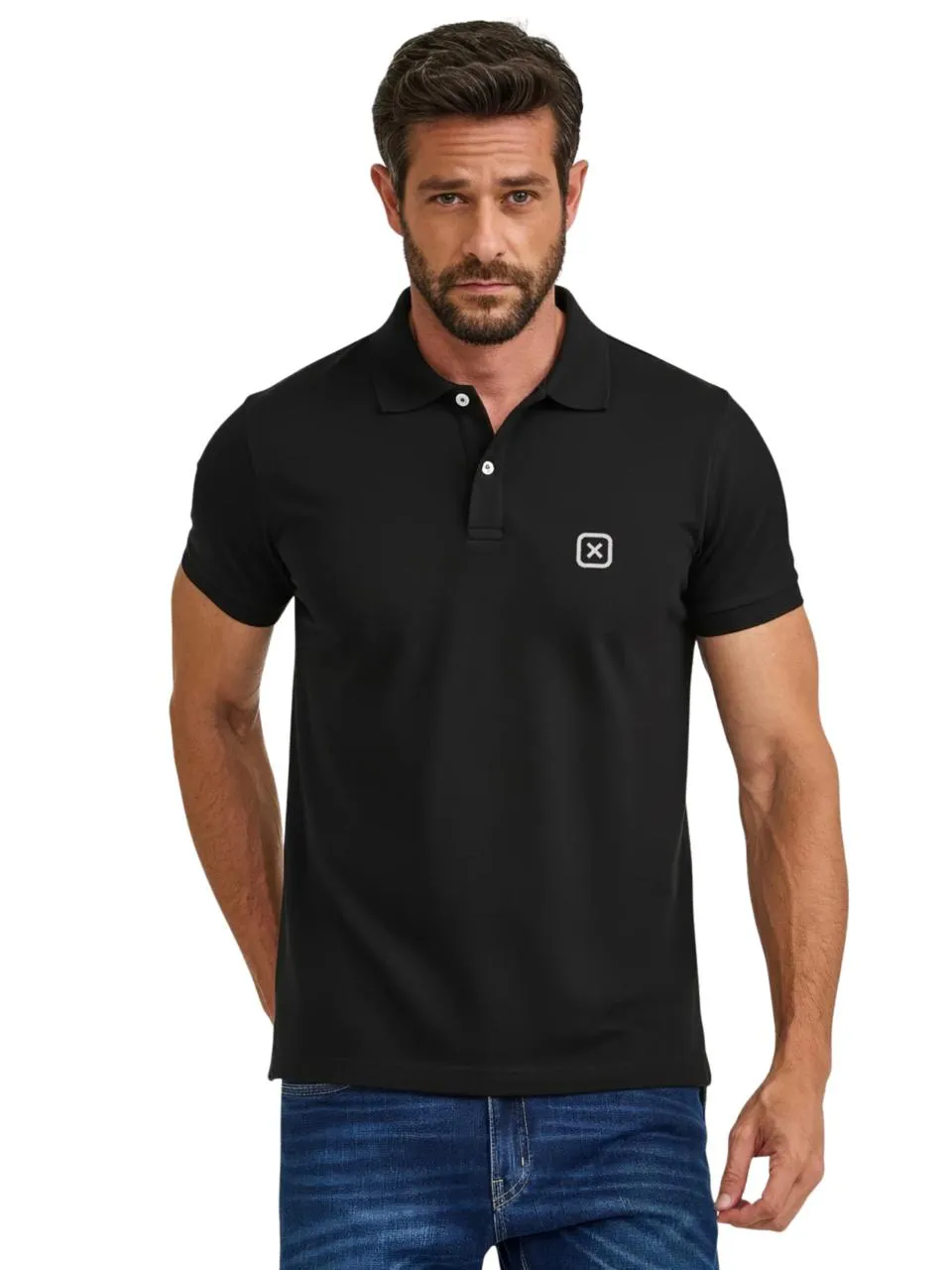 POLO CUSTOM MC BORDADO 6368 - 0002-PRETO - P