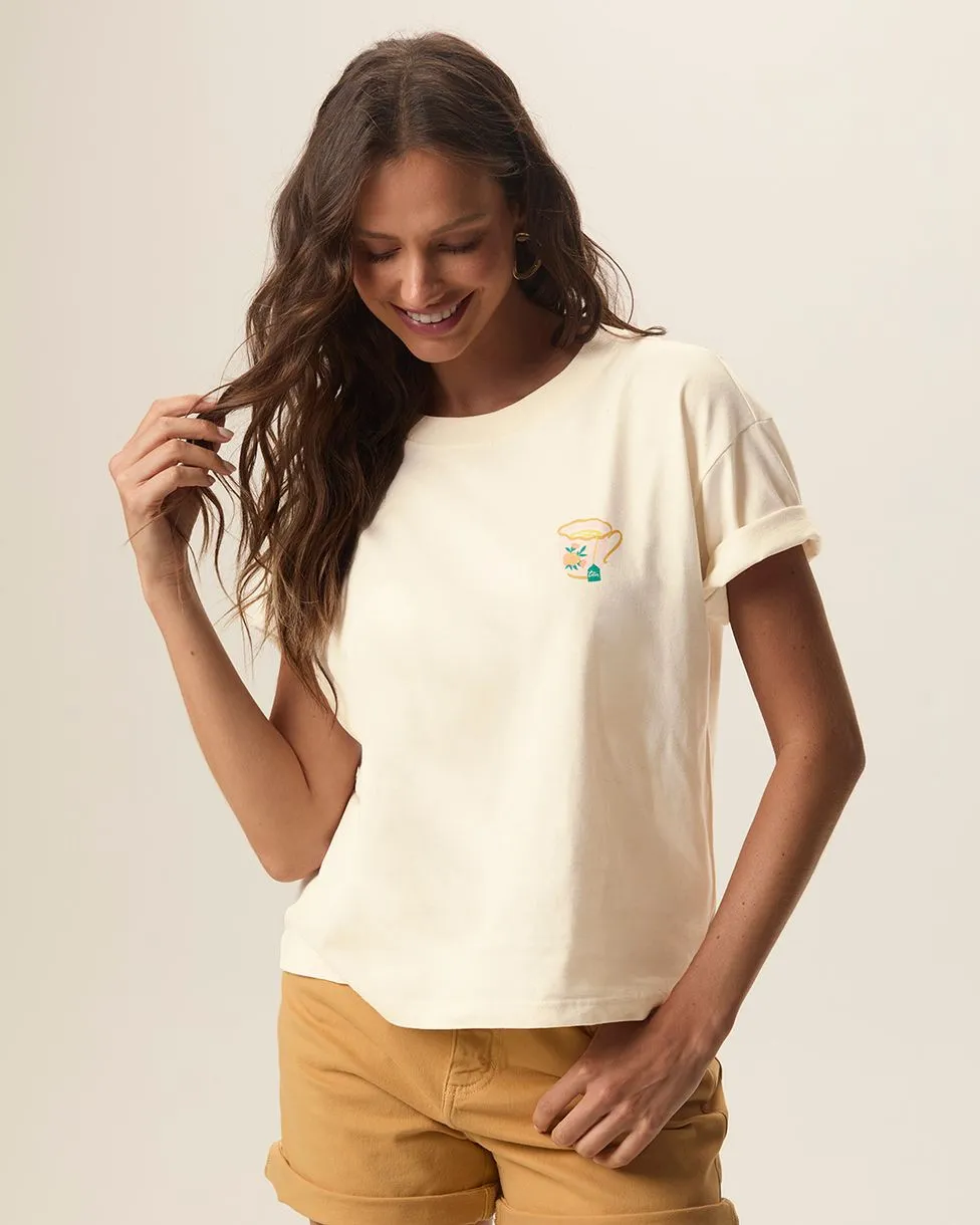 Camiseta Feminina Estampa Chás Frente E Costas Em Algodão (OFF) M
