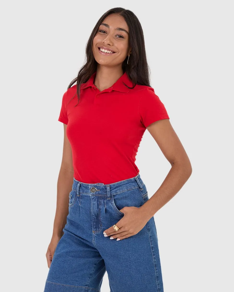 Camisa Polo Básica Feminina Com Peitilho Em Piquet Stretch (VERMELHA) XGG