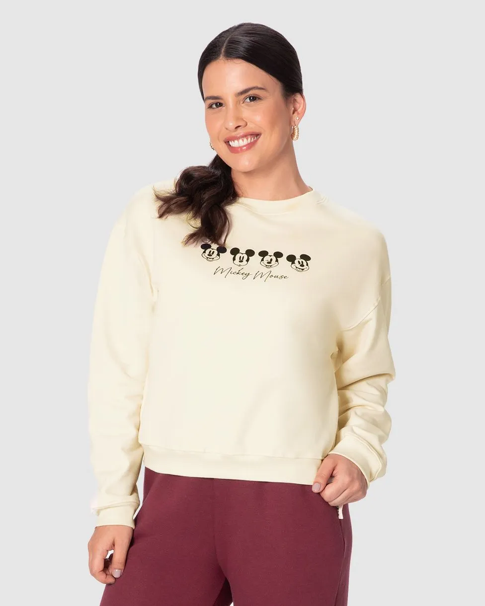 Blusão Amplo Feminino Estampa Frontal Mickey Mouse Em Moletom Flanelado (OFF) P