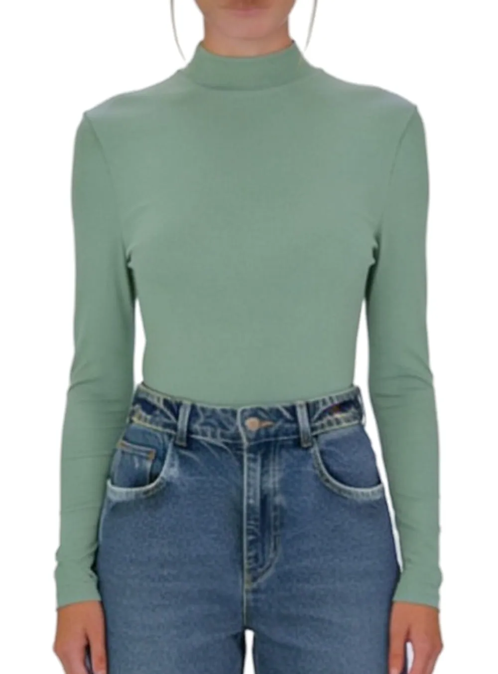 Blusa Básica Feminina Gola Alta Manga Longa Em Malha Viscose Canelada - ENFIM