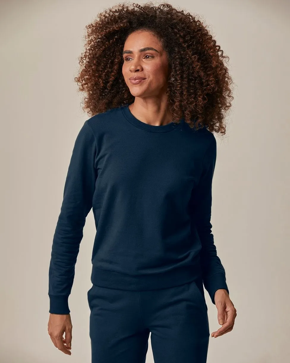 Blusão Básico Feminino Decote Redondo Em Moletom Stretch Flanelado (AZUL MARINHO) M