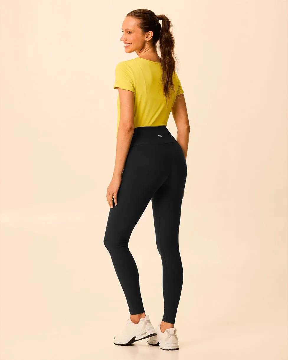 Calça Legging Esportiva Feminina Em Malha Com Proteção UV50+ Malwee Active (PRETA) G